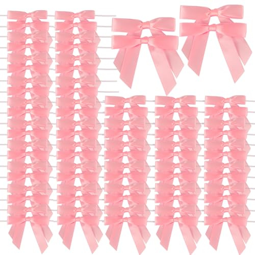 Bztzhm 80 Stück Geschenkschleifen aus Satinband, klein, rosa, für Hochzeiten, Deko-Schleifen zum Verpacken von Geschenken, Kartenbasteln, Geburtstag, Weihnachten, Valentinstag, Dekoration, rosa
