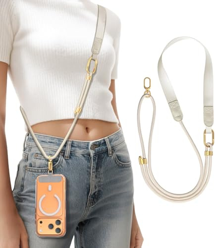 Niunisi Crossbody Phone Lanyard with Phone Tabs, Skin-Friendly Neckband & Upgrade Metal Buckle Adjustable Neck Strap Compatible with Most Smartphones, Stone