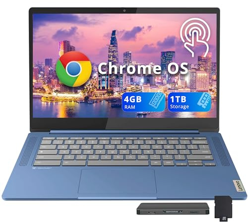 Lenovo IdeaPad Slim 3 Chromebook, écran tactile FHD 14, MediaTek Kompanio 520, 4 Go LPDDR4X, 224 Go de stockage (64 Go eMMC + station d'accueil 160 Go), ARM Mali-G52 2EE MC2, Webcam HD, WiFi 6