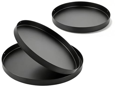 MUXHEL Lot de 3 plateaux ronds noirs avec antidérapant, Ø 32/25/20 cm, plateau décoratif, plateau décoratif, plateau décoratif en métal, plateau de service en métal