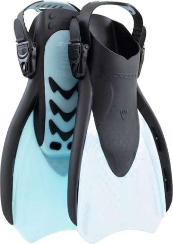 CRESSI dal 1946 - Star Fins - Pinne Compatte Regolabili con Potente Pala Ventilata e Comoda Scarpetta a Tallone Aperto ideali per Nuoto Snorkeling Viaggi - Nero/Ciano - L/XL_EU 44/48 - Adulti