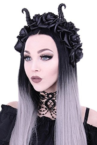 Restyle Gothic Blumen Girlande Nu Goth Stirnband - Schwarz (One size)