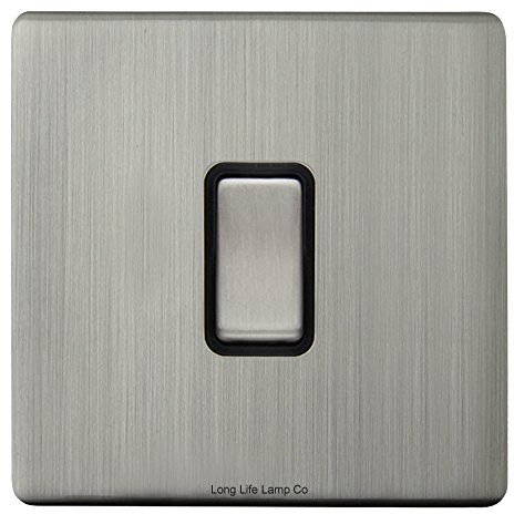 Gloss Brush Chrome Single Light Switch 1 Gang 2 Way N302DME Screwless Finish Wall Plate