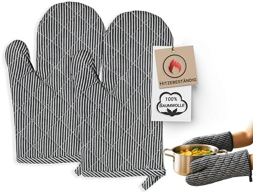 ZOLLNER 2er Set Ofenhandschuhe in schwarz-weiß - hitzebeständige Topfhandschuhe - Baumwolle - 18x28cm - mit praktischem Aufhänger - waschbar bis 60°C - Oeko Tex® Zertifiziert