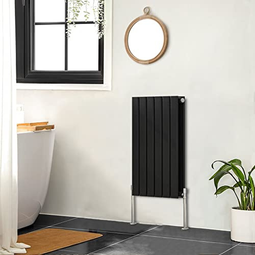 NRG Radiator Black 600x408mm Double Flat Panel Horizontal Designer Radiator | Modern Horizontal Radiator, Central Heating Rad, Mild Steel, Column Radiators Wall Mounted, for Bedroom, Kitchen Bathroom