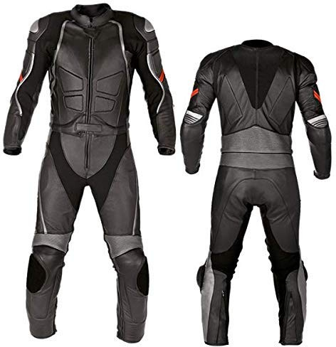 Motorcycle New Black Two piece Leather Track Racing Suit CE Approved Protection (MEDIUM)