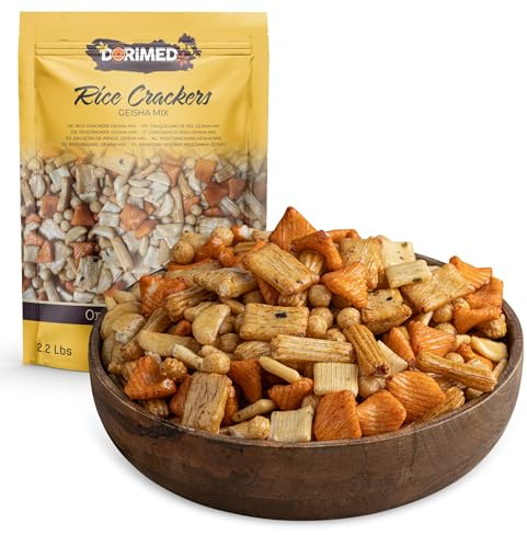 Mezcla de Aperitivo de Galletas de Arroz Geisha 1 kg | Sabor Vietnamita y Japonés con un toque a Sal, Paprika y Soja | Un Snack Asiático Variado, Crocante y Tostado | Dorimed