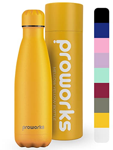 Proworks Performance Stainless Steel Sports Water Bottle | Double Insulated Vacuum Flask for 12 Hours Hot & 24 Hours Cold Drinks - Great for Home, Work, Gym & Travel - 1L - BPA Free – Mellow Yellow