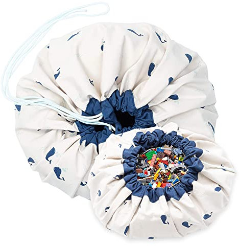 Play & Go Drawstring Play Mat Storage Bag for Children - Kids Toy Storage Organizer - Drawstring Toy Bag - Large 140CM Play Mat for Toddlers Toys and Bag for Storage - Whale Print