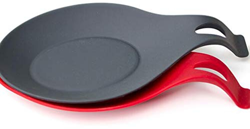 UPKOCH Lot de 2 repose-cuillère en silicone multifonction pour ustensiles de cuisine, louche, spatule pour cuisine, maison, restaurant (rouge et noir)
