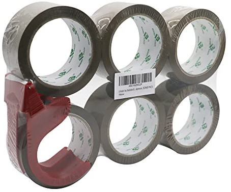 6 Rolls with 1 Dispenser No Bubble Brown Secure and Sticky Packing Tape,Heavy Duty Packaging Tape for Moving, Parcels Sealing, Shipping,45mic x 48mm x 66m,BOMEI PACK