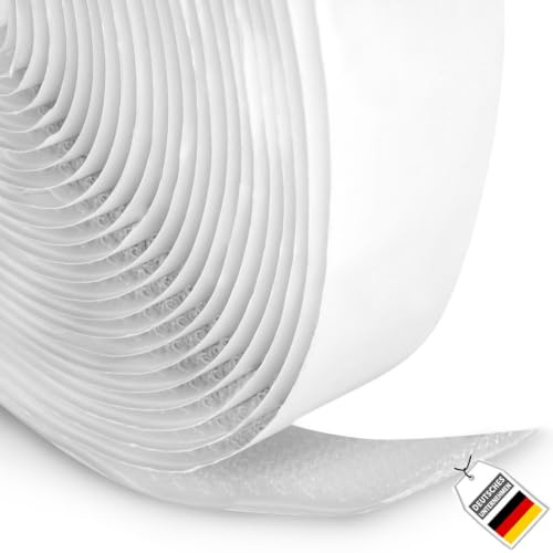FrogJim Hakenband selbstklebend weiß 20mm breit 5m Rolle | Klettband nur Haken, klebend, individuell zuschneidbare Meterware, KRGWH5