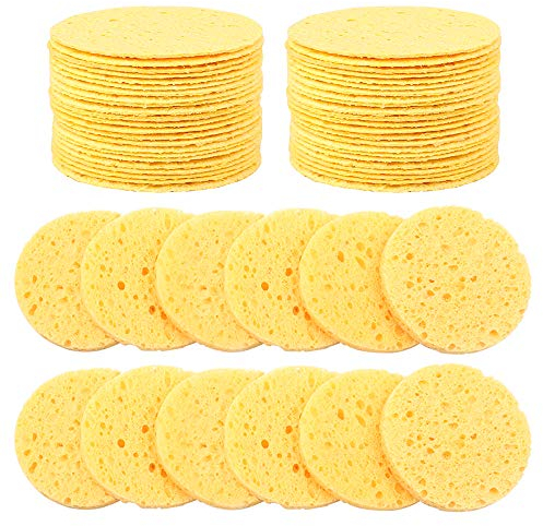 60 Pieces Face Cleaning Sponge, Natural Facial Sponge Compressed Facial Sponges Cleansing Reusable Wash Face Sponge for Facial Cleansing Exfoliating Makeup Removal (Yellow)