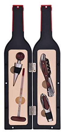 LAGUIOLE - Laguiole Weinsammelbox, Grand-Cru-Flaschenform, 4 Zubehörteile, Korkenzieher, Korkenzieher, Thermometer, Ausgießer mit Stopfen, Pakka und Edelstahl, schwarz