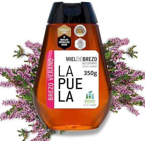 LAPUELA Pot miel de bruyère. Miel d'origine naturelle des Asturies - Arôme intense et persistant (350gr - Bouchon Doseur)