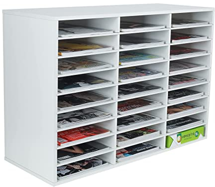 EasyPAG 27 Fächer Holz A4 Büro Schreibtisch Organizer Dokumentenhalter Aktenablage Zeitschriftenhalter Briefablage Papier Magazin Organisator,Weiß