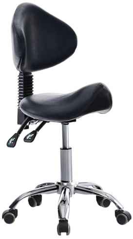 CAISHI Saddle Stool with Wheels Ergonomic Rolling Chair for Nail Tattoo Artist Barber Dentist Clinic Shop Home Massage Facial Office,Adjustable Hydraulic Stool (Black)