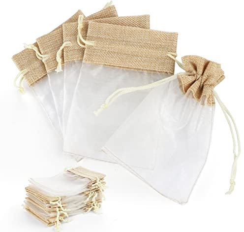 ilauke Organza Gift Bags, 30pcs Wedding Jewelry Pouches, 10x15cm Drawstring Burlap Gift Bag Mesh Candy Favour Bag Jewelry Pouches for Wedding, Party, Birthday, DIY Craft