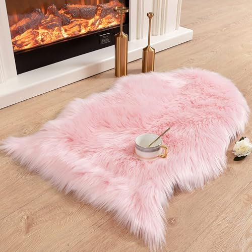 SXYHKJ Faux Lammfell Schaffell Teppich Lammfellimitat Teppich Longhair Fell Optik Nachahmung Wolle Bettvorleger Sofa Matte (60 x 90 cm, Rosa)