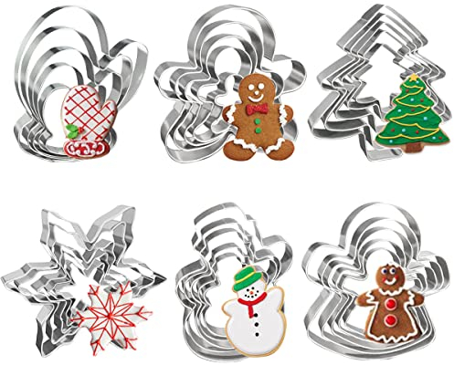 FAHIYAKU Ausstechformen Weihnachten - 30 Stück Keksausstecher Edelstahl Ausstecher Weihnachtsbaum, Schneemann, Lebkuchenmann, Schneeflocke, Engel, Weihnachtshandschuhe zum Fondant DIY Backen