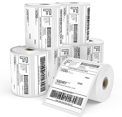 Thermo Etiketten 4'' x 6'' (101 x 152 mm) 6 Rolle Direkte Thermotransfer Etiketten Weiß Klebeetiketten Versandetiketten Papier für Desktopdrucker