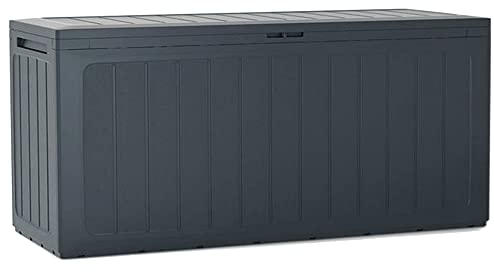URBNLIVING 280L Vertical Line Wood Design Weatherproof Outdoor Patio Balcony Garden Storage Box Chest Crate (Anthracite)
