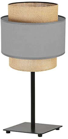 Light-Home Boho Lampenschirm Tischlampe Modern - Elegante Nachttischlampe für Schlafzimmer Wohnzimmer - Tischleuchte E27-47,5x20 cm - Grau und Jute