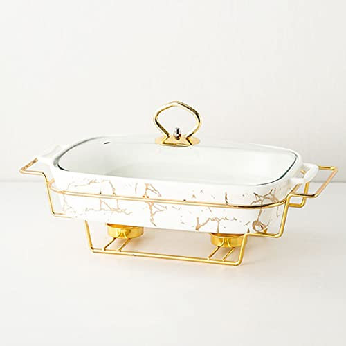 Chafing Dish Buffet-Set, rechteckiger Chafers-Teller aus Keramik, mit Halter, Pfanne und Deckel, für Buffet, Hochzeiten, Partys, Bankette, Catering-Events