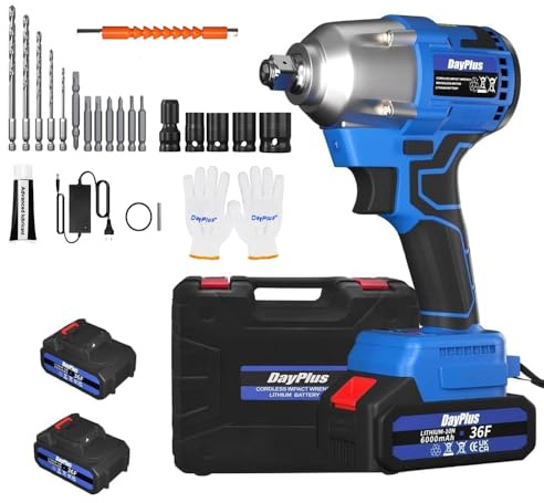 Cordless Impact Wrench,1/2 Brushless Impact Gun,3-IN-1 Power Electric Wrench/Max Torque (420N.m),21V Drill Set with 2x 6.0Ah Battery&Charger,4Pcs Sockets,High Torque Impact Wrench for Car Repairs