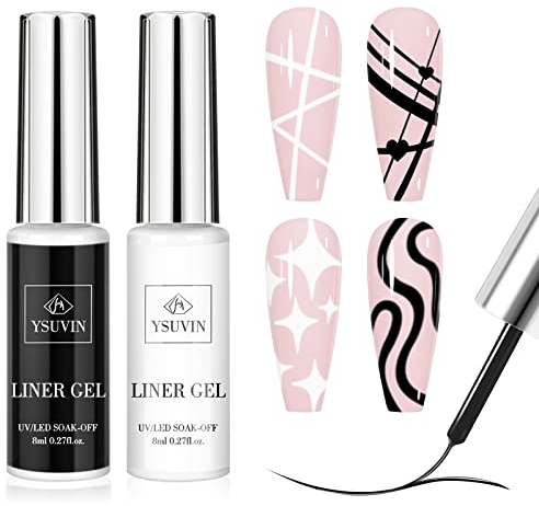 YSUVIN Gel Liner Nail Art, 2 Farben Weiß Schwarz Painted Gel Nagellack, Soak Off UV Nagellack für Frauen Home DIY Nail Art Salon Maniküre, 8ML