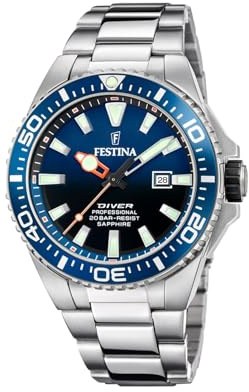 Festina Herren Uhr Analog aus Edelstahl 316L Silber - Quarzwerk - Kalender - Saphirglas mit hoher Widerstandsfähigkeit - Wasserdicht bis 20 ATM F20663/1 The Originals