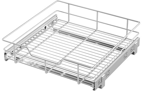 Ausziehbarer Schrank-Organizer, 43,2 x 43,2 cm (B x T), ausziehbare Schubladen für Küchen-Organizer und Aufbewahrung, ausziehbare Schubladen für Schränke, robust, Schrankregale, verchromt,