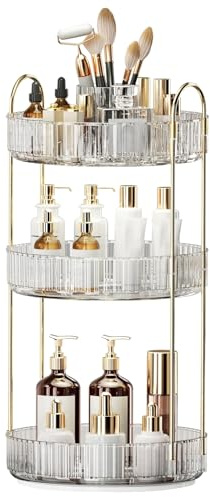 360° Rotating Makeup Organizer, Large-Capacity Skincare Make Up Storage 3 Tier Perfume Organizers Cosmetic Dresser Organizer with Makeup Brush Holder, Fits Bedroom, Bathroom, Vanity Shelf Countertop