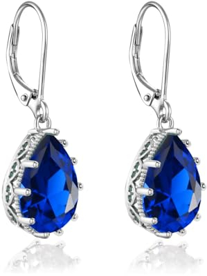 YONVUN Hängen Ohrringe mit Stein Kristall Zirkon Wassertropfen Ohrhänger überzogen 18k Gold Träne ovale Birne Edelstein Birthstone Silber Schmuck Set Geschenk für Frau Mutter Tochter Freundin