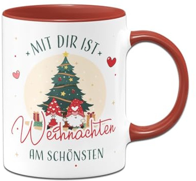 Tassenbrennerei Tasse - Mit dir ist Weihnachten am schönsten - Weihnachtstasse, Kaffeetasse - Ich liebe Dich Geschenk - Liebestasse (Rot)