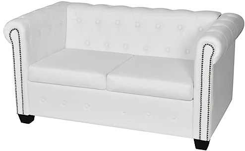 Hovothy Chesterfield-Sofa 2-Sitzer Kunstleder Weiß Wohnzimmer Möbel Wohnzimmer Sofa Chesterfield Sofas Wohnzimmer Couch Chesterfield Sessel Zweisitzer Sofa Couch 2 Sitzer Kunstleder Sofa