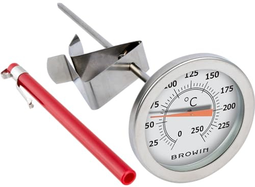 BROWIN® Analog stektermometer med klämma, etui 101300 | 0–250 °C grilltermometer av rostfritt stål | trädgårdstermometer för kött, vätskor, fett, babymjölk | Köttermometer för matlagning, stekning