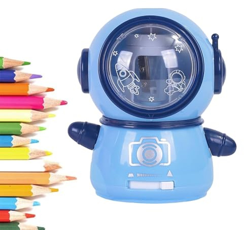 Septpenta Elektrischer Bleistiftspitzer für Kinder, Spaceman Bleistiftspitzer, Batteriebetriebener Niedlicher Vollautomatischer Spitzer für Klassenzimmer, Schulbedarf(Lila)