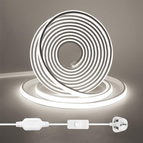 KISUFU 220V COB LED Strips,Waterproof LED Strip Lights with 288LEDs/m,high Density Silicone LED Fairy Light,IP65 LED Strip for Kitchen,Bathroom,Camping Decorative Lighting (20m, White)