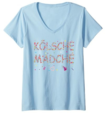 Damen Kölsche Mädche Fasching Karneval Konfetti Herz Kostüm Köln T-Shirt mit V-Ausschnitt