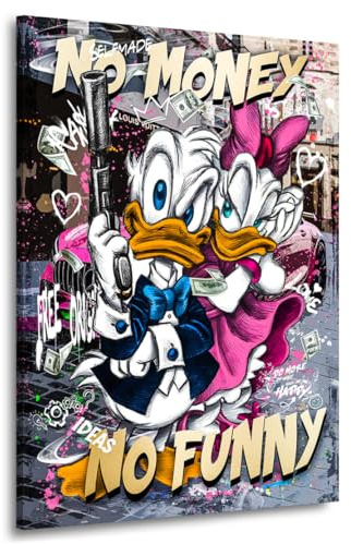Kunstgestalten24 | Pop Art Wandbild Donald No Money | Leinwandbild mit Echtholz-Keilrahmen | Wandbild Gemälde Kunst Art | Hochwertige Kunstdrucke | XXL Bilder auf Leinwand | 75x100x2cm