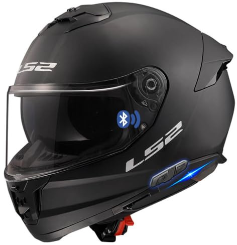 DESIGNED LS2 Stream 2 Negro Mate Bluetooth Intercomunicador Sena Integrado - Casco de Moto Integral con Visor Solar, para Hombre y Mujer, Homologado ECE 22.06 (XL)