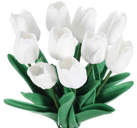 sourcing map 18 tulipani artificiali, fiori artificiali, realistici al tatto, per bouquet da sposa, centrotavola, decorazione per feste (bianco)