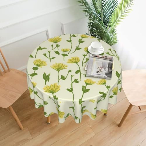WZYWHJ Runde dekorative Tischdecke mit gelbem Chrysanthemen-Druck, 152,4 cm, kann gewaschen und wiederverwendet werden, für runde Tische, Esstisch, Couchtisch