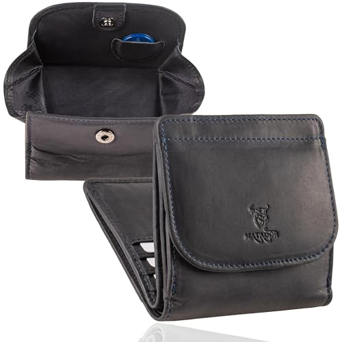 MATADOR Cartera pequeña para mujer de piel Viena, mini cartera para mujer con elegante caja de regalo, elegante cartera para hombre pequeña con bloqueo RFID, cartera pequeña de lujo para hombre con
