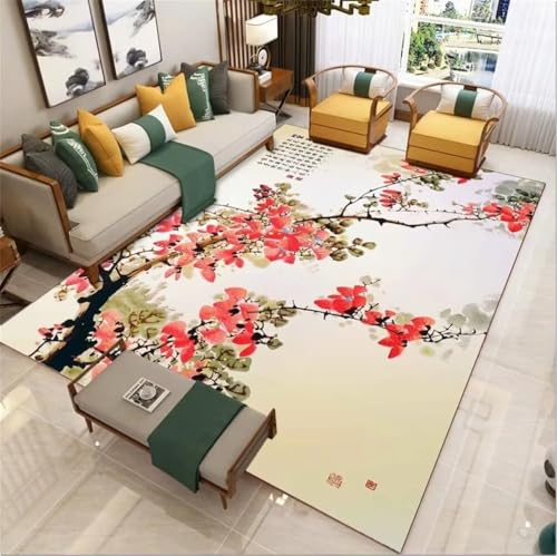 RUGMRZ Teppich Boden 90x180CM Teppiche Schlafzimmer flurteppich rutschfest rot Orientalisches traditionelles Blumenmuster waschbarer Schlafzimmerteppich
