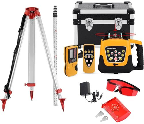 Niveau laser rotatif,con Telecomando, Ricevitore, Bersaglio Laser, Valigetta, Set Livella Laser Rotante 360 Gradi con Ricevitore,per l'industria degli Esterni,LivelloLaserRossoConTreppiede
