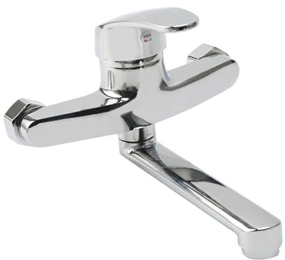 Zjyufy Rubinetto per Cucina a Muro, Rubinetto da Muro Girevole a 360° in Acciaio Inox, Miscelatore Monocomando Freddo/Caldo, Braccio Girevole 16cm, Rubinetto Girevole per Cucina, Bagno, Giardino