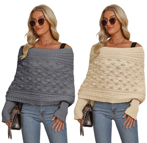 ISAKEN Strickschal mit Ärmeln, Damen Strickpullover Tops Wrap Schal Winter Warm Gestrickte Schal Warmer Elastischer Halswärmer Langärmeliger Schal für Spaziergänge Weihnachtsfeier