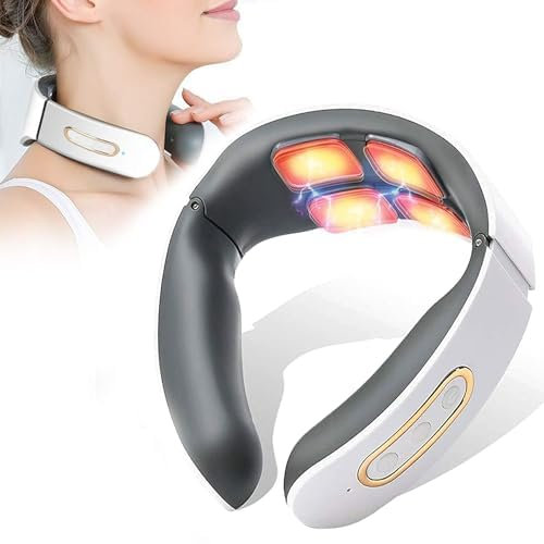 Masseur Cervical,6 Modes 9 Niveaux Massage de cou Electrique Intelligent,Massage à Impulsions sur 4 Têtes et Fonction de Chauffage à Température Constante pour Traitement des Douleurs au Cou